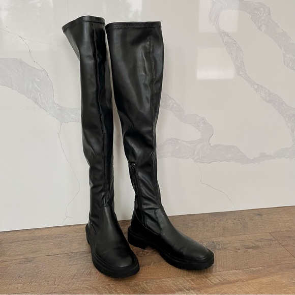 Zara Over the Knee Tall Lug Sole Boots Black Size 40 (US 9) - Picture 3 of 14